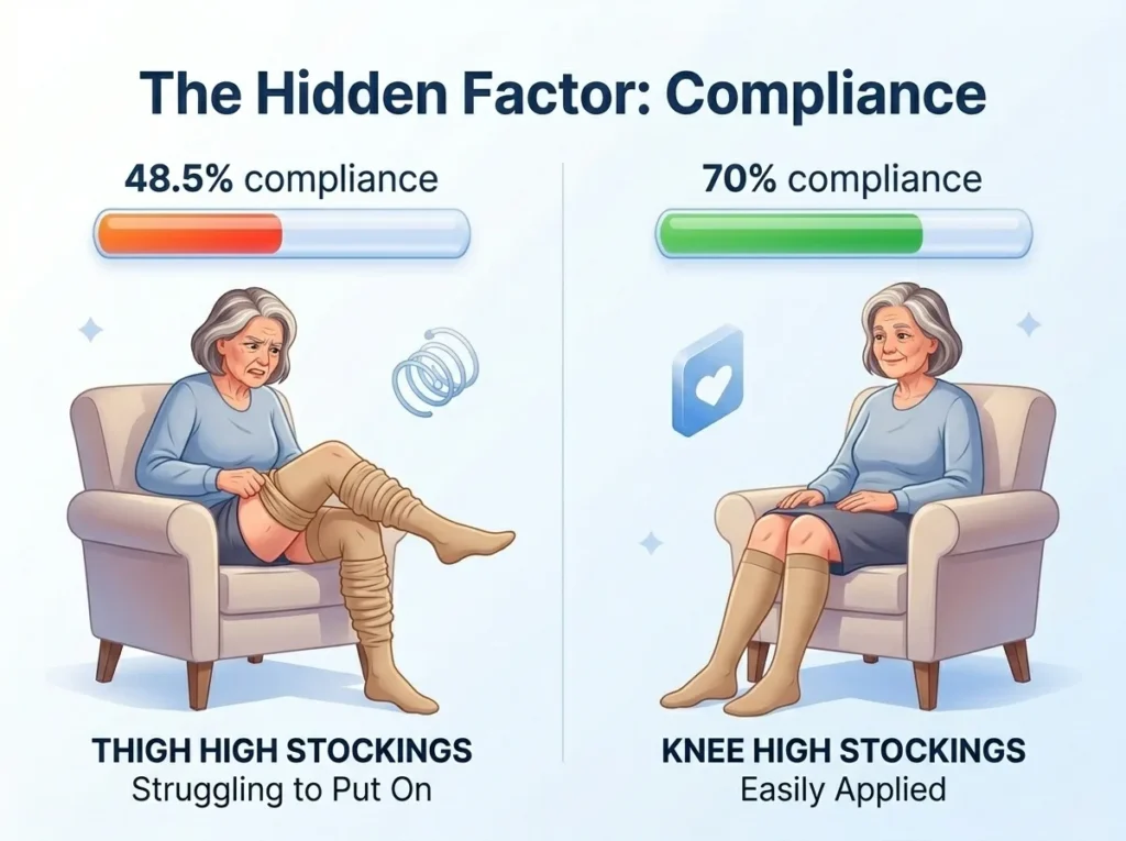 compression stockings compliance knee high vs thigh high infographic
