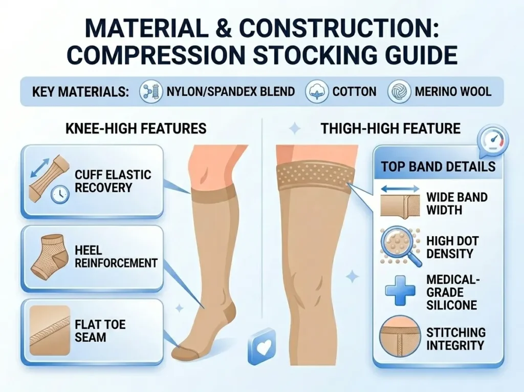 compression stockings silicone band toe seam heel reinforcement details
