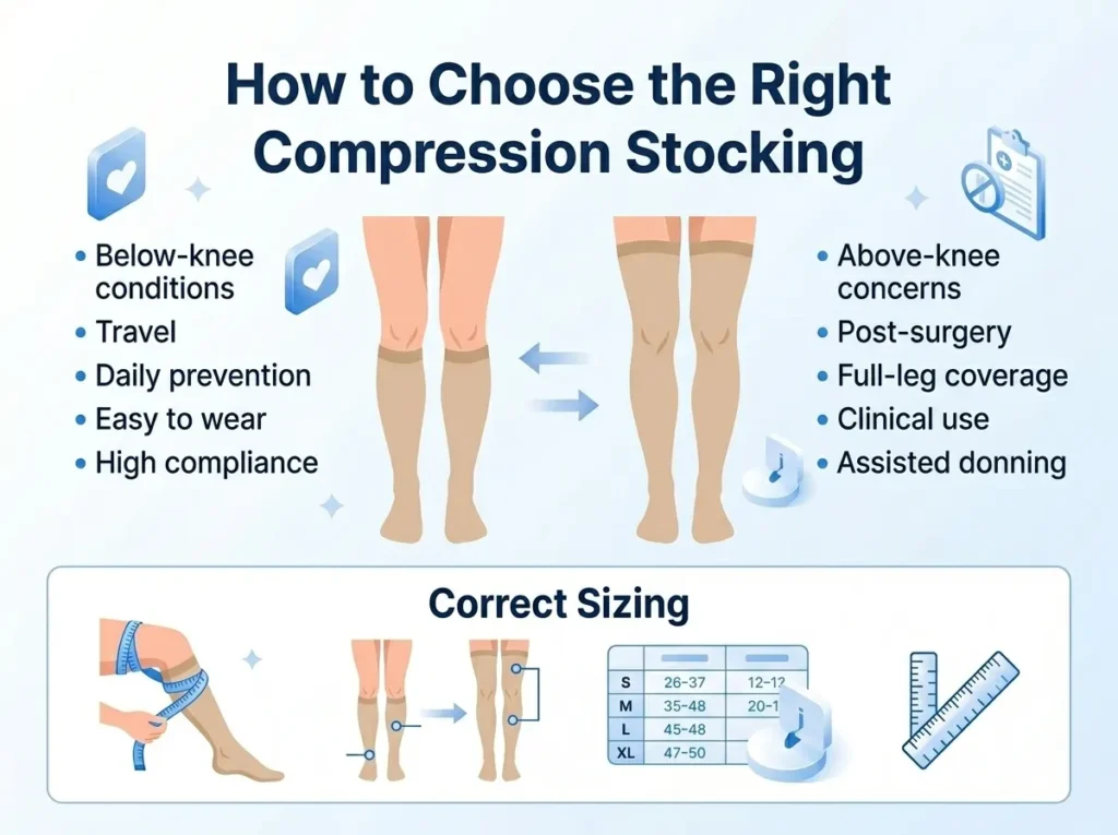 how to choose knee high vs thigh high compression stockings guide infographic