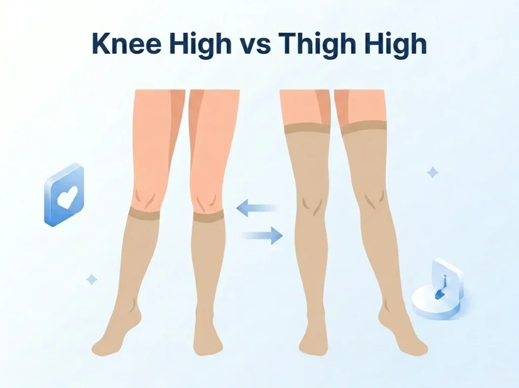 knee high vs thigh high compression stockings comparison ease compliance cost