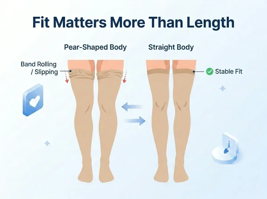 thigh high compression stockings body type fit pear vs straight infographic