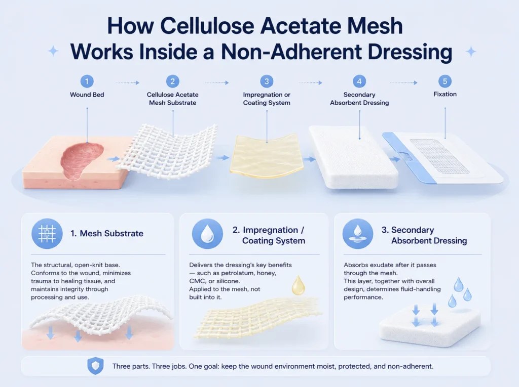 How Cellulose Acetate Mesh Works Inside a Non-Adherent Dressing