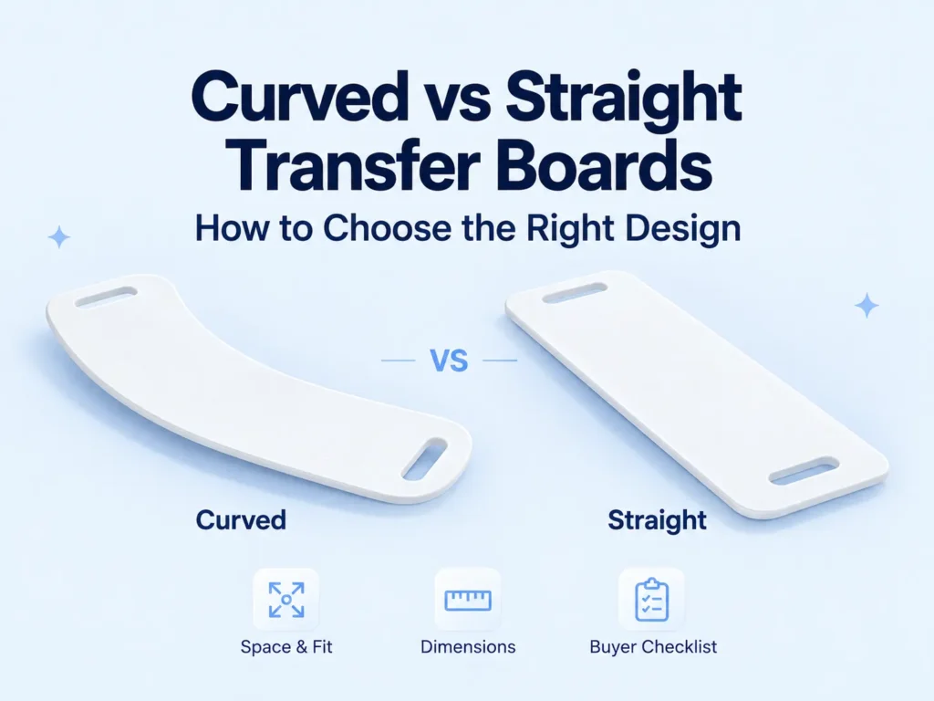 Curved and straight transfer boards shown side by side for a comparison of shape and selection factors.